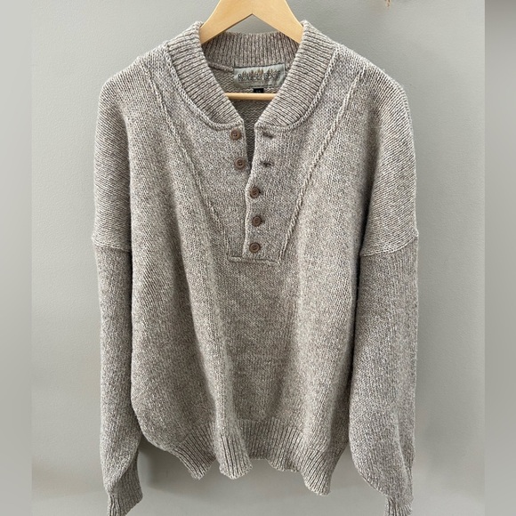 Vintage 90’s Earth Tone Drop Shoulder Chunky Knit Button V-Neckline Sweater - Picture 1 of 4